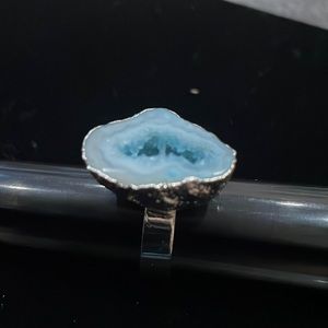 Blue Ice Druzy Silver Plated adjustable Ring